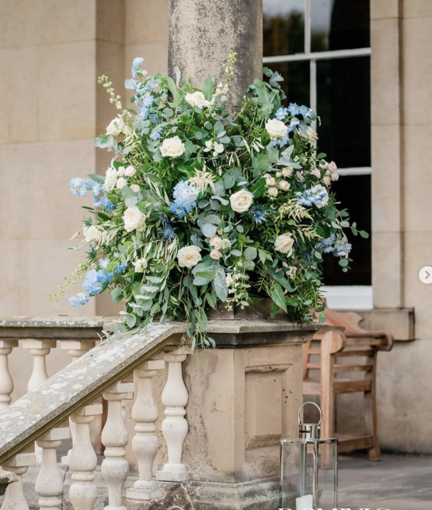 staircase flowers, large floral displays