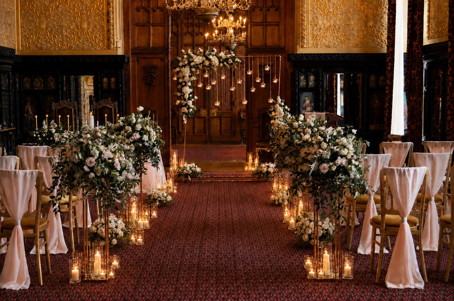 carlton towers luxury wedding florist, ceremony setup