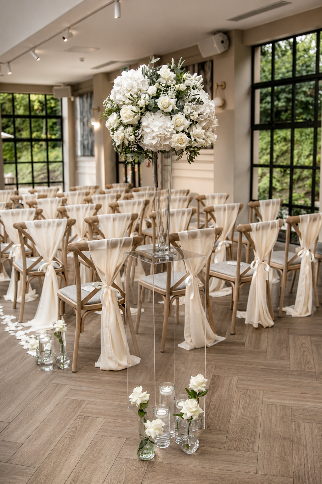 the-woodlands-luxury-white-centerpiece Luxury white flower centerpiece at Woodlands hotel