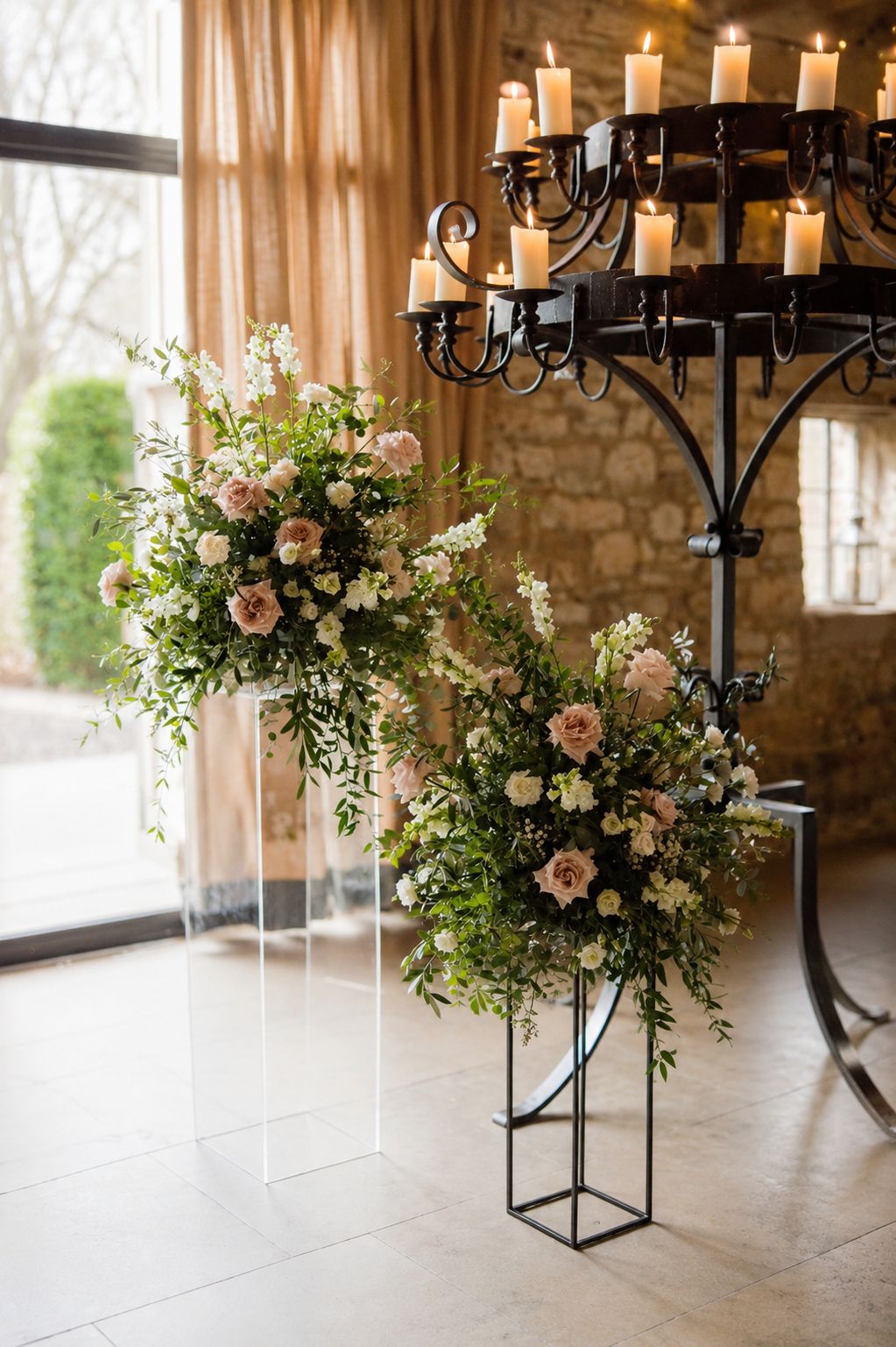 Tithe Barn tithe barn wedding florist yorkshire plinths