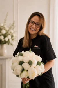 Wedding Florist Yorkshire creates white peony bouquet
