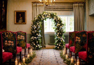 devonshire arms wedding florist arch flowers elegant designs