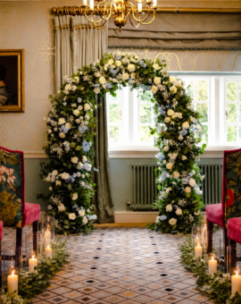 Home devonshire arms wedding florist arch flowers elegant designs