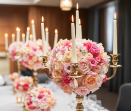 Home gold candelabra venue decor, rose centerpiece florist yorkshire
