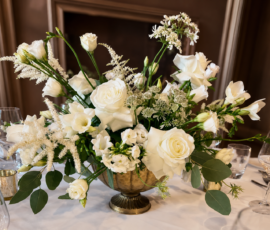 Home centerpiece gold footed bowl white flowers leeds yorkshire florist