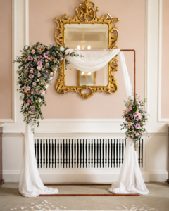 Bowcliffe Hall ceremony decor, arch flowers by natasha coustol floral designs at bowcliffe hall wetherby