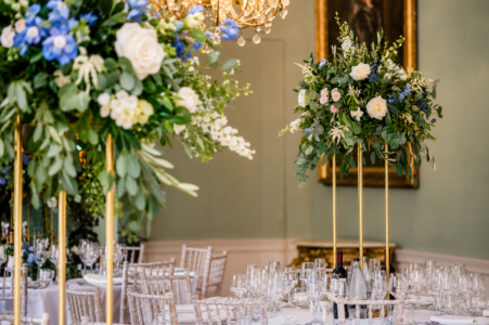 Birdsall House, Malton elegant gold plinth decor flowers at birdsall house malton florist