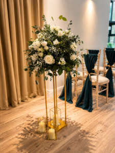 Chevin Country Park Hotel gold plinth wedding flowers leeds weddings