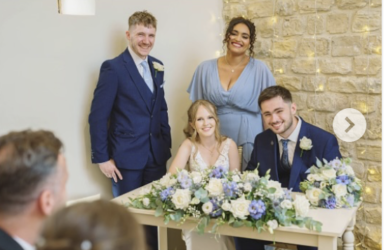 the priory barn and cottages wedding florist wetherby creates beautiful blue and white florals