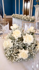 Allerton Castle allerton castle white wedding roses gypsophila florist