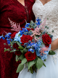 Hazlewood Castle blue red pink bridal boquuet hazlewood castle