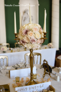 Hazlewood Castle candelabara gold hazlewood castle wedding flower decor venue