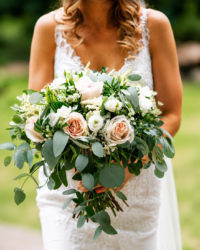 nude rose and eucalyptus sage wedding boquuet, Hornington Manor wedding florist