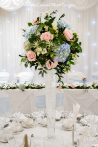 Woodhall Hotel & Spa tall glass vase centerpiece wood hall hotel wetherby weddings