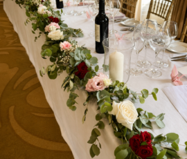 the mansion floral runner, wedding breakfast flowers