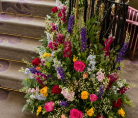 the mension roundhay wedding florist, staircase flowers