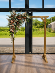 wooden wedding arch ceremony decor at the hovels at harewood